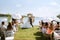 wedding ceremony of the newlyweds on the pier