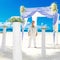 Wedding ceremony on a tropical beach in blue.The groom waits for
