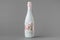 Wedding champagne bottle decorated with rose flowers, lace and and ribbon