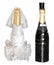 Wedding champagne bottles isolated, marriage husband and wife