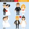 Wedding characters set flat desingn icons vector