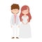 Wedding couple, bride and groom in elegant suits cartoon