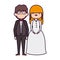 Wedding couple, bride and groom in elegant suits cartoon