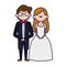 Wedding couple, bride and groom in elegant suits cartoon