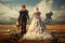Wedding couple bride and husband like a nuclear explosion in a field illustration AI Generated