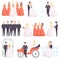 Wedding couple celebrating with their friends set, bride and groom, bridesmaids, groomsmen at a wedding ceremony vector