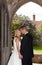 Wedding couple in church entrance