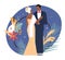 Wedding couple of color. Happy diverse wedding couple wearing