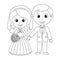 Wedding Couple Coloring Page. Bride And Groom Cartoon Illustration. Cute Marriage Scene