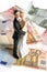 Wedding couple figurine over euro notes