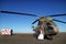 Wedding couple with retired military helicopter