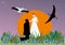 Wedding couple silhouette and storks