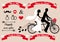 Wedding couple on tandem bicycle, vector set