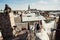 Wedding couple walk in old town lviv,kissing,loving. On the roof