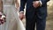 Wedding couple walks on a beach