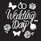 Wedding Day design. Vector white inscription lettering calligraphy isolated on black background.
