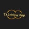 Wedding day greeting card mockup, couple gold rings on the black background, invitation template