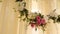 Wedding decor flower bouquets and compositions. Holiday floristics of white and pink roses