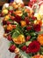 Wedding decor: orange and red roses, table decoration newlyweds, Presidium