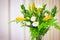 Wedding decoration, bouquet of flowers daylily flower hemerocallis, eustoma, lisianthus