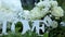 Wedding decoration word love , flowers on a background of green grass in the park