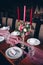 Wedding decorations. Table decorated with pink cloth