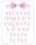 Wedding, delicate watercolor alphabet in pink and lilac colors with numbers.