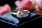 A wedding diamond ring elegantly presented on a charming jewelry box