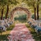 Wedding dreams park ceremony, blooming flowers, springtime enchantment