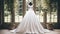 Wedding drees, bridal gown style and bespoke fashion, full-legth white tailored ball gown in showroom, tailor fitting, beauty and