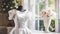 Wedding drees, bridal gown style and bespoke fashion, white tailored ball gown in showroom, tailor fitting, beauty and