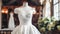 Wedding drees, bridal gown style and bespoke fashion, white tailored ball gown in showroom, tailor fitting, beauty and wedding