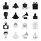 Wedding dress, groom, gramophone, church. Wedding set collection icons in black,monochrome style vector symbol stock