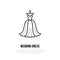 Wedding dress on hanger icon, clothing shop line logo. Flat sign for apparel collection. Logotype for laundry, clothes