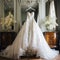 wedding dress hanging in the wardrobe