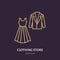 Wedding dress, men suit icon, clothing shop line logo. Flat sign for apparel collection. Logotype for laundry, dry