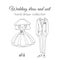 Wedding dress and suit illustration. Sketchy style. Hand drawn bride and groom ceremony wear design