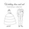 Wedding dress and suit illustration. Sketchy style. Hand drawn bride and groom ceremony wear design