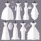 Wedding dresses silhouette set.Fashion flat