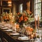 Wedding, event celebration and autumn holiday tablescape, classic autumnal decor and formal dinner table setting in the country