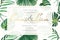 Wedding event invitation card template. Exotic tropical jungle bright green palm tree monstera leaves border frame.