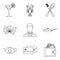 Wedding feast icons set, outline style