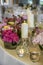 Wedding floral arrangement with pink hortensias