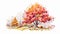 wedding floral with autumn tree landscape watercolor on white background