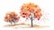 wedding floral with autumn tree landscape watercolor on white background