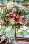 Wedding floral decorations with roses, lillies, dahlias and carnations