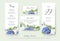 Wedding floral personal menu, place, information, table number card design set with elegant blue hydrangea flowers, white garden r