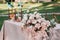 Wedding flowers on table dinner in summer