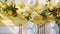 Wedding or formal dinner holiday celebration tablescape with lemons and flowers in the English countryside garden lemon tree, home