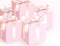 Wedding gift boxes with tender satin ribbon. Magic pink beautiful Gift closed boxes for girl, side view. Vector